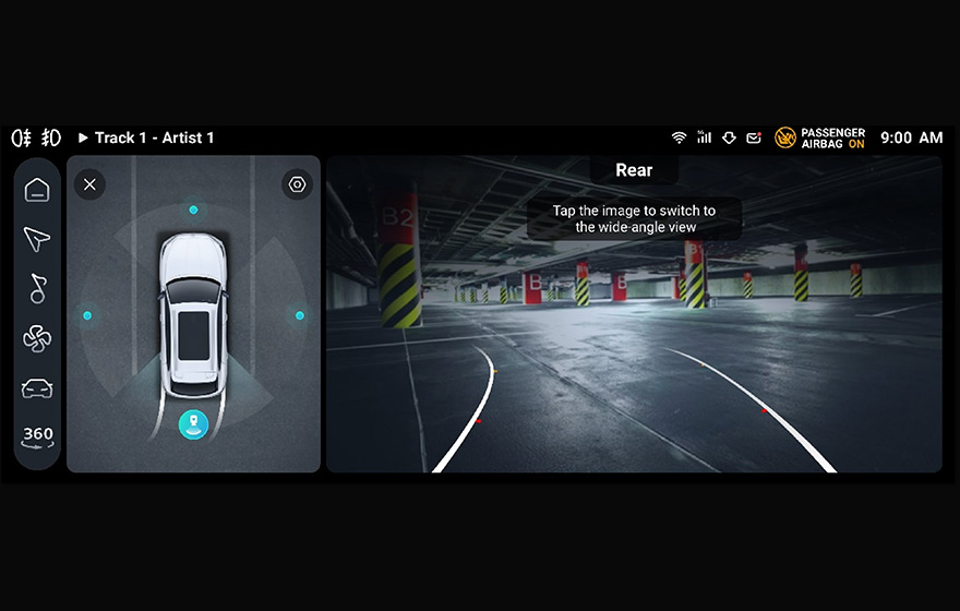 360-degree Surround View Camera<br/>High-definition surround camera displays the surrounding environment in real time with underbody perspective function. It eliminates blind spots for narrow roads, reversing and parking, making it easy for new drivers to handle.