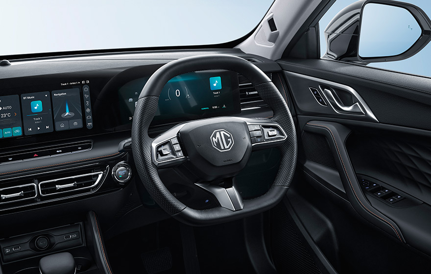 Three-Spoke Sport Steering Wheel<br/>Flat top enhances proportions and reduces visual obstruction<br/>Flat bottom frees up more legroom for easier entry and exit